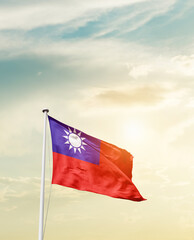 Waving Flag of Taiwan with beautiful Sky.