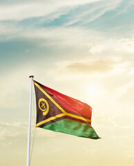 Waving Flag of Vanuatu with beautiful Sky.