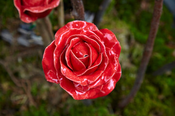 Beautiful garden decoration, a flower replica made of ceramic, (red rose replica).