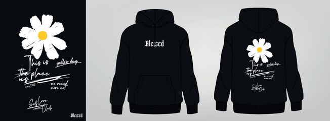black hoodie, art design, template, daisy