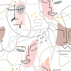 Woman Face line. Abstract drawing seamless pattern