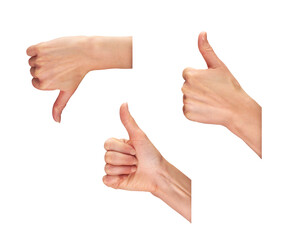Naklejka premium Female, women's hands with thumbs up sign isolated against a transparent background.