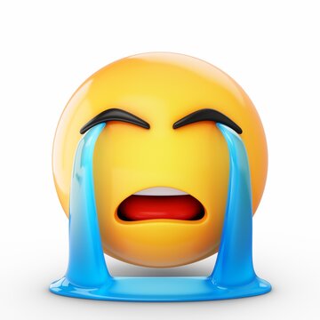 3D Rendering crying emoji isolated on white background