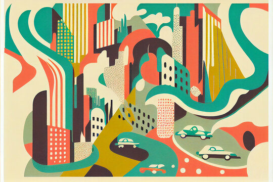 Retro vintage new york pattern with 1970's colors
