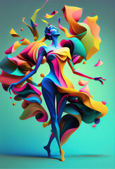 Vibrant multicolored portrayal of a mythical female figure, radiating with iridescent hues. Perfect for creative designs, digital art showcases, and modern aesthetics.  generative ai