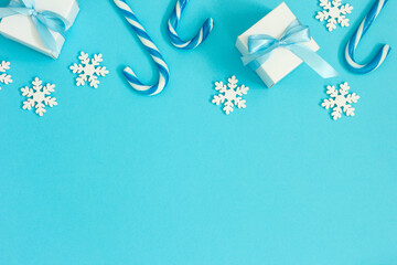 Christmas decorations on blue background
