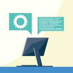 desktop with gear in speech bubble