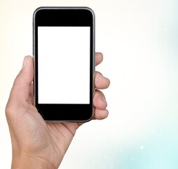 Hand hold modern smart phone with a blank screen