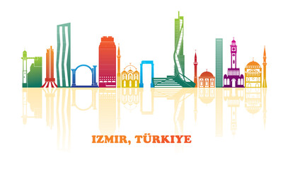 Fototapeta premium Colourfull Skyline panorama of city of Izmir, Turkiye - vector illustration