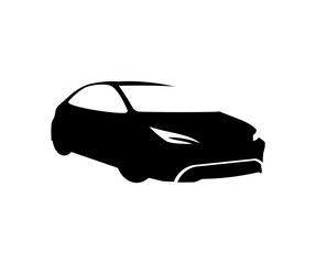Black Modern car minimalistic logo design. Race car symbol logo template, stylized silhouette vector design and illustration.
