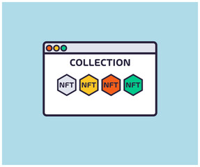 Buying NFT online on desktop computer web browser logo design. NFT Gallery vector design and illustration.
