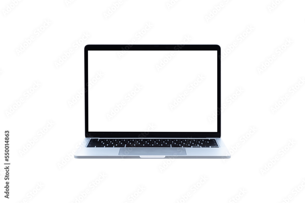 Wall mural laptop computer with blank transparent screen and background- png format.