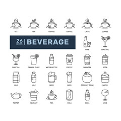 beverage drink restaurant menu cook liquid detailed thin line outline icon set. simple vector illustration