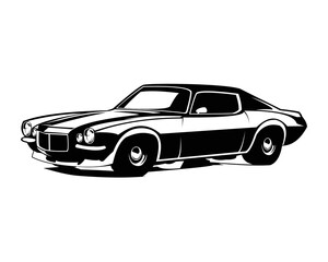 Chevy camaro 1970s silhouette isolated on white background view from side. best for logos, badges, emblems, icons, available in eps 10.