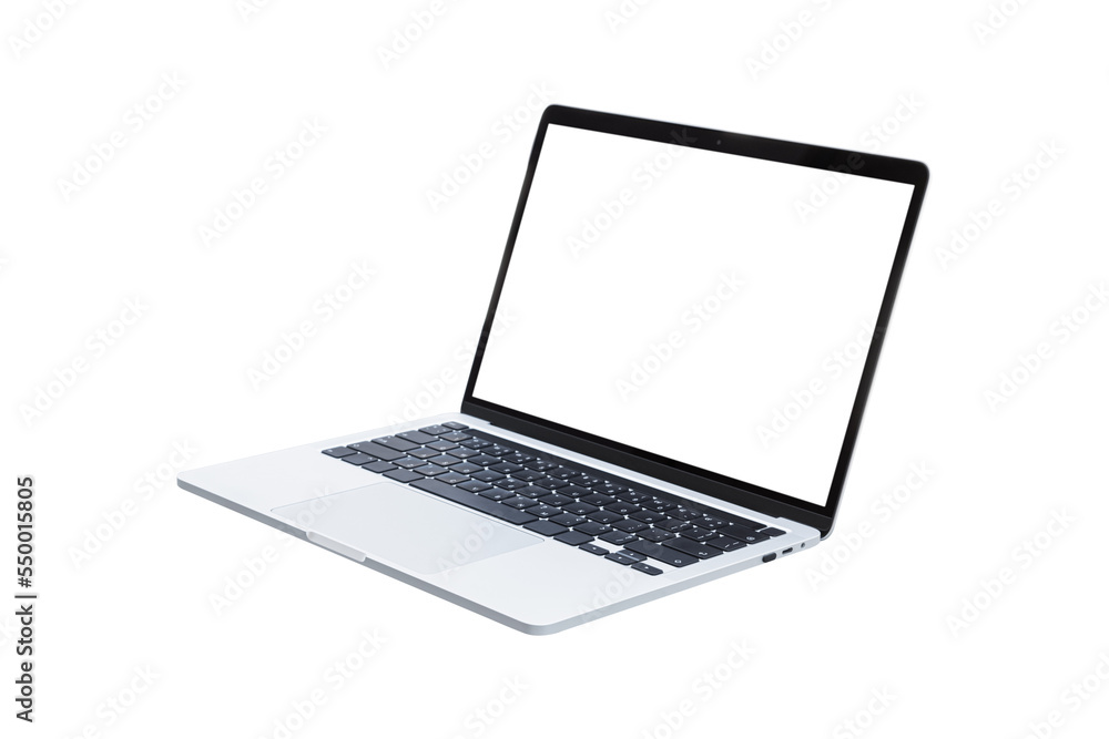 Sticker laptop computer with blank transparent screen and background- png format.