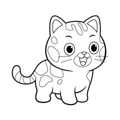 Happy Kawaii Bengal Cat Cartoon Animal Illustration BW