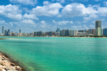 Cityscape of Abu Dhabi at Persian Gulf, UAE.