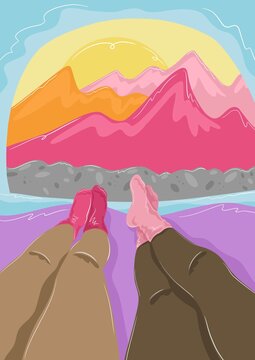 Two girls camping in mountains
