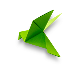 Green paper dove origami isolated on a white background