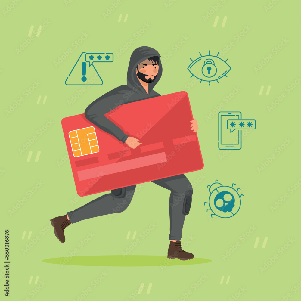 Poster hacker running with credit card