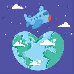 airplane flying in heart earth