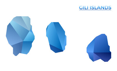 Vector polygonal Gili Islands map. Vibrant geometric island in low poly style. Trendy illustration for your infographics. Technology, internet, network concept.