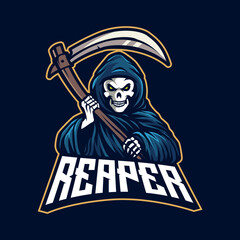 Grim reaper holding scythe mascot logo for sport,gaming or teamPrint