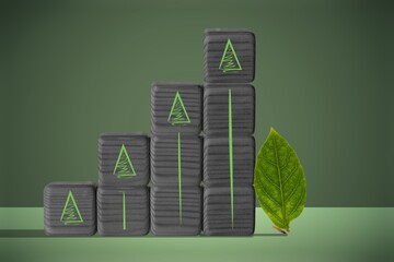Fresh Green Leaf and wooden Block with arrow