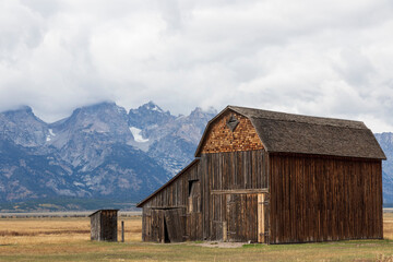 Fototapeta na wymiar Grand teton. Wyoming. USA. 10- 03-2022. Old traditional wooden farm near Grand Teton national Park.