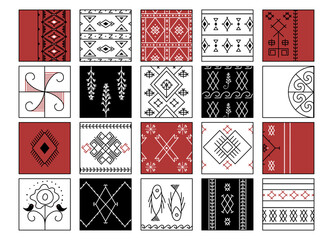 Vector graphic geometric red and black pixel pattern with Ukrainian folk motifs. Great ethnic element for your design. Ukrainian embroidery fragment, scheme. Ornamental decorative texture.