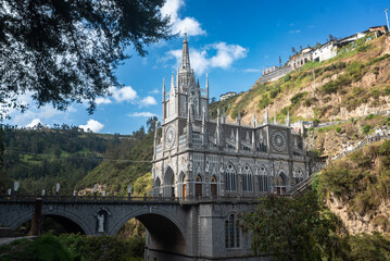 The National Shrine Basilica of Our Lady of Las Lajas over the Guáitara River in Narino Department...