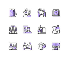 Migration support - modern colorful line design style icons