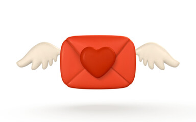 Obraz premium 3d realistic mail envelope with wings and heart in cartoon minimal style. Vector illustration