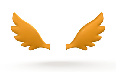 3d yellow angel wings in cartoon minimal style. Vector illustration