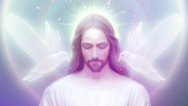 Jesus Christ with doves 3D illustration, Meditation Animation, Video, Visualizer