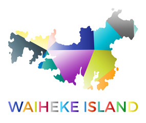 Bright colored Waiheke Island shape. Multicolor geometric style island logo. Modern trendy design. Modern vector illustration.