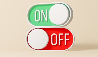 red and green on and off toggle switches. 3D Rendering