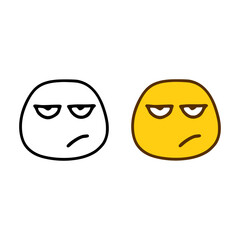 Sullen emoticon in doodle style isolated on white background