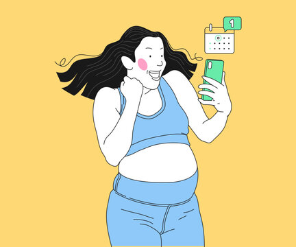 Beautiful pregnant woman receiving good news via message and celebrating success while standing and looking at mobile phone.