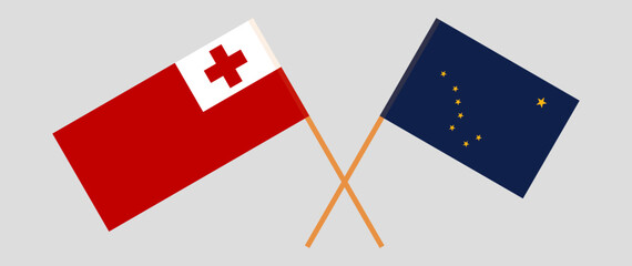 Crossed flags of Tonga and the State of Alaska. Official colors. Correct proportion