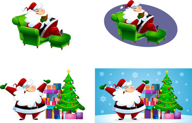 Santa Claus Cartoon Character. Vector Flat Design Collection Set Isolated On White Background