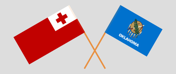 Crossed flags of Tonga and The State of Oklahoma. Official colors. Correct proportion