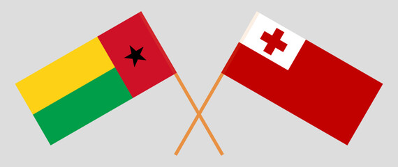 Crossed flags of the Gambia and Tonga. Official colors. Correct proportion