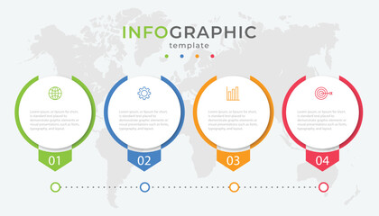 Business infographic thin line process with square template design with icons and 4 options or steps. Vector illustration.