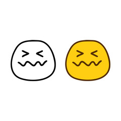 Sad emoticon in doodle style isolated on white background