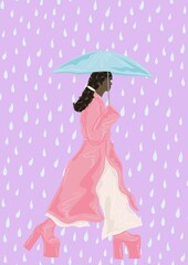 Girl walking with umbrella in the rain