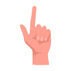 Index finger pointing up. Hand gestures cartoon vector illustration. Human palm with finger, showing numbers, direction, symbol and sign. Gesturing concept