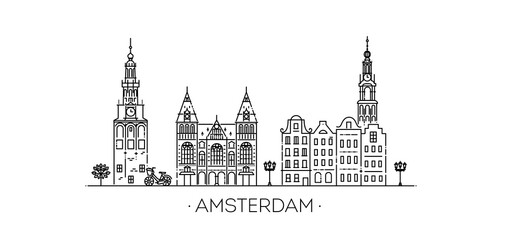 Fototapeta premium Amsterdam travel landmark of historical building thin line icon