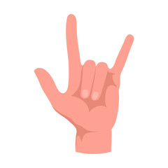 Two fingers showing rock and roll gesture. Hand gestures cartoon vector illustration. Human palm with finger, showing direction, symbol and sign