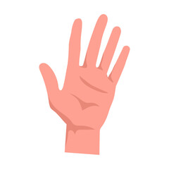 Obraz premium Welcome gesture with open palm. Hand gestures cartoon vector illustration. Human palm with finger, showing numbers, direction, symbol and sign